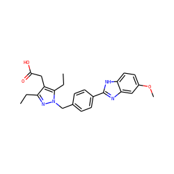 CCc1nn(Cc2ccc(-c3nc4cc(OC)ccc4[nH]3)cc2)c(CC)c1CC(=O)O ZINC001772618933