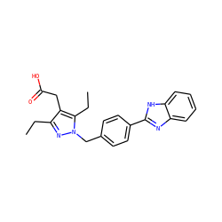 CCc1nn(Cc2ccc(-c3nc4ccccc4[nH]3)cc2)c(CC)c1CC(=O)O ZINC001772585569