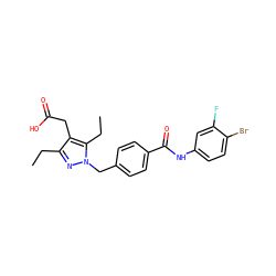 CCc1nn(Cc2ccc(C(=O)Nc3ccc(Br)c(F)c3)cc2)c(CC)c1CC(=O)O ZINC000168938080