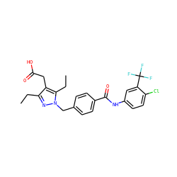 CCc1nn(Cc2ccc(C(=O)Nc3ccc(Cl)c(C(F)(F)F)c3)cc2)c(CC)c1CC(=O)O ZINC000169704028