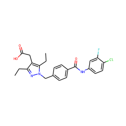 CCc1nn(Cc2ccc(C(=O)Nc3ccc(Cl)c(F)c3)cc2)c(CC)c1CC(=O)O ZINC000169704026