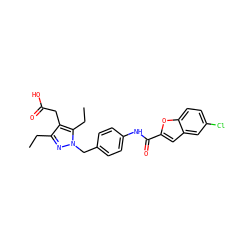 CCc1nn(Cc2ccc(NC(=O)c3cc4cc(Cl)ccc4o3)cc2)c(CC)c1CC(=O)O ZINC000169703185