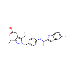 CCc1nn(Cc2ccc(NC(=O)c3cc4cc(F)ccc4[nH]3)cc2)c(CC)c1CC(=O)O ZINC000169703189