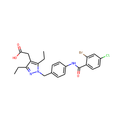 CCc1nn(Cc2ccc(NC(=O)c3ccc(Cl)cc3Br)cc2)c(CC)c1CC(=O)O ZINC000168885957