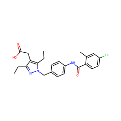 CCc1nn(Cc2ccc(NC(=O)c3ccc(Cl)cc3C)cc2)c(CC)c1CC(=O)O ZINC000146830457