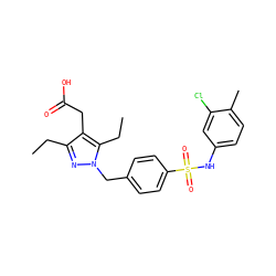 CCc1nn(Cc2ccc(S(=O)(=O)Nc3ccc(C)c(Cl)c3)cc2)c(CC)c1CC(=O)O ZINC000169704030
