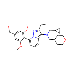 CCc1nn2c(-c3c(OC)cc(CO)cc3OC)cccc2c1N(CC1CCOCC1)CC1CC1 ZINC000084739180