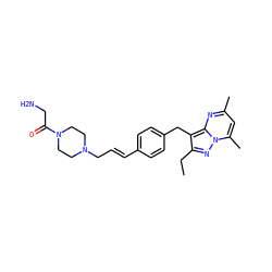 CCc1nn2c(C)cc(C)nc2c1Cc1ccc(/C=C/CN2CCN(C(=O)CN)CC2)cc1 ZINC000144130283