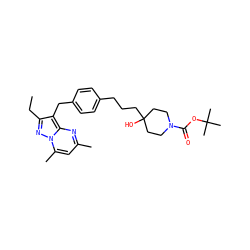 CCc1nn2c(C)cc(C)nc2c1Cc1ccc(CCCC2(O)CCN(C(=O)OC(C)(C)C)CC2)cc1 ZINC000144183860
