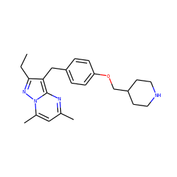 CCc1nn2c(C)cc(C)nc2c1Cc1ccc(OCC2CCNCC2)cc1 ZINC000144237431
