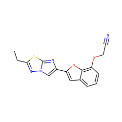 CCc1nn2cc(-c3cc4cccc(OCC#N)c4o3)nc2s1 ZINC000653763541