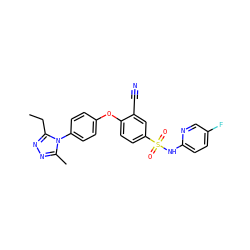 CCc1nnc(C)n1-c1ccc(Oc2ccc(S(=O)(=O)Nc3ccc(F)cn3)cc2C#N)cc1 ZINC000095580692