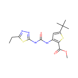 CCc1nnc(NC(=O)Nc2cc(C(C)(C)C)sc2C(=O)OC)s1 ZINC000026671110