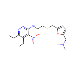 CCc1nnc(NCCSCc2ccc(CN(C)C)o2)c([N+](=O)[O-])c1CC ZINC001772646432