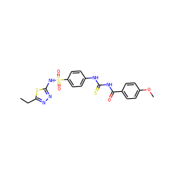 CCc1nnc(NS(=O)(=O)c2ccc(NC(=S)NC(=O)c3ccc(OC)cc3)cc2)s1 ZINC000002359502