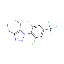 CCc1nnn(-c2c(Cl)cc(C(F)(F)F)cc2Cl)c1CC ZINC000028825610
