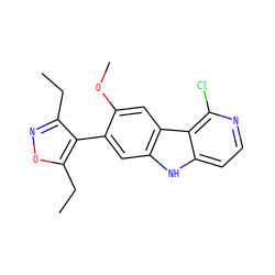 CCc1noc(CC)c1-c1cc2[nH]c3ccnc(Cl)c3c2cc1OC ZINC000224926889