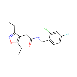 CCc1noc(CC)c1CC(=O)NCc1ccc(F)cc1Cl ZINC000043177532