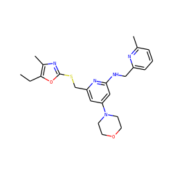 CCc1oc(SCc2cc(N3CCOCC3)cc(NCc3cccc(C)n3)n2)nc1C ZINC000045245735