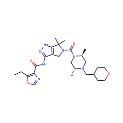 CCc1ocnc1C(=O)Nc1n[nH]c2c1CN(C(=O)N1C[C@@H](C)N(CC3CCOCC3)C[C@@H]1C)C2(C)C ZINC000114183151