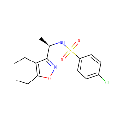 CCc1onc([C@@H](C)NS(=O)(=O)c2ccc(Cl)cc2)c1CC ZINC000143797159