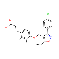 CCc1onc(-c2ccc(Cl)cc2)c1COc1ccc(CCC(=O)O)c(C)c1C ZINC001772618514