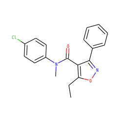CCc1onc(-c2ccccc2)c1C(=O)N(C)c1ccc(Cl)cc1 ZINC000045370186