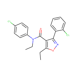 CCc1onc(-c2ccccc2Cl)c1C(=O)N(CC)c1ccc(Cl)cc1 ZINC000045391119