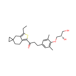 CCc1sc(C(=O)CCc2cc(C)c(OC[C@@H](O)CO)c(C)c2)c2c1CC1(CC2)CC1 ZINC000103258554
