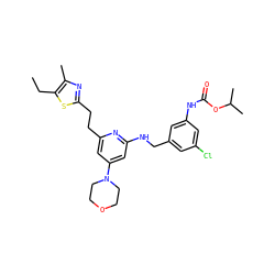 CCc1sc(CCc2cc(N3CCOCC3)cc(NCc3cc(Cl)cc(NC(=O)OC(C)C)c3)n2)nc1C ZINC000029479029