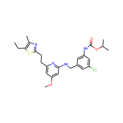 CCc1sc(CCc2cc(OC)cc(NCc3cc(Cl)cc(NC(=O)OC(C)C)c3)n2)nc1C ZINC000029468215