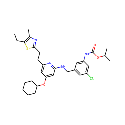 CCc1sc(CCc2cc(OC3CCCCC3)cc(NCc3cc(Cl)cc(NC(=O)OC(C)C)c3)n2)nc1C ZINC000029467012