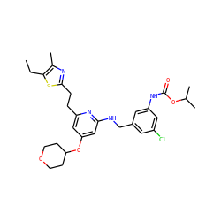 CCc1sc(CCc2cc(OC3CCOCC3)cc(NCc3cc(Cl)cc(NC(=O)OC(C)C)c3)n2)nc1C ZINC000029474277