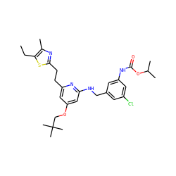CCc1sc(CCc2cc(OCC(C)(C)C)cc(NCc3cc(Cl)cc(NC(=O)OC(C)C)c3)n2)nc1C ZINC000029470444