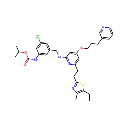 CCc1sc(CCc2cc(OCCCc3cccnc3)cc(NCc3cc(Cl)cc(NC(=O)OC(C)C)c3)n2)nc1C ZINC000029474187
