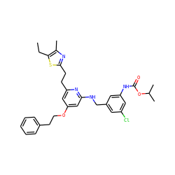 CCc1sc(CCc2cc(OCCc3ccccc3)cc(NCc3cc(Cl)cc(NC(=O)OC(C)C)c3)n2)nc1C ZINC000029468436