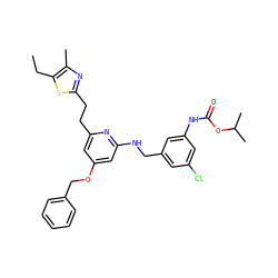 CCc1sc(CCc2cc(OCc3ccccc3)cc(NCc3cc(Cl)cc(NC(=O)OC(C)C)c3)n2)nc1C ZINC000029414468