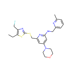 CCc1sc(SCc2cc(N3CCOCC3)cc(NCc3cccc(C)n3)n2)nc1CF ZINC000045253132