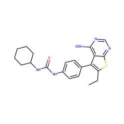 CCc1sc2ncnc(N)c2c1-c1ccc(NC(=O)NC2CCCCC2)cc1 ZINC000013673609