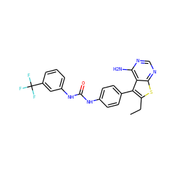 CCc1sc2ncnc(N)c2c1-c1ccc(NC(=O)Nc2cccc(C(F)(F)F)c2)cc1 ZINC000013673692