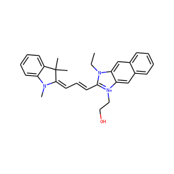 CCn1c(/C=C/C=C2/N(C)c3ccccc3C2(C)C)[n+](CCO)c2cc3ccccc3cc21 ZINC000013452972