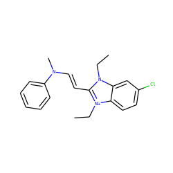 CCn1c(/C=C/N(C)c2ccccc2)[n+](CC)c2ccc(Cl)cc21 ZINC000013125121