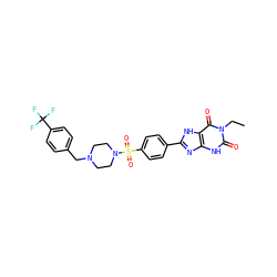 CCn1c(=O)[nH]c2nc(-c3ccc(S(=O)(=O)N4CCN(Cc5ccc(C(F)(F)F)cc5)CC4)cc3)[nH]c2c1=O ZINC000049877703