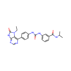 CCn1c(=O)[nH]c2ncnc(-c3ccc(NC(=O)Nc4cccc(C(=O)NC(C)C)c4)cc3)c21 ZINC000073276978