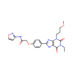 CCn1c(=O)c2[nH]c(-c3ccc(OCC(=O)Nc4ccon4)cc3)nc2n(CCCOC)c1=O ZINC000043071267