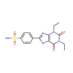 CCn1c(=O)c2[nH]c(-c3ccc(S(N)(=O)=O)cc3)nc2n(CC)c1=O ZINC000026015689