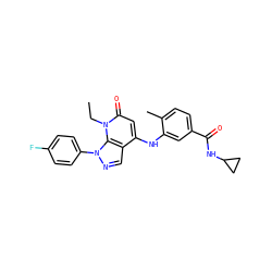 CCn1c(=O)cc(Nc2cc(C(=O)NC3CC3)ccc2C)c2cnn(-c3ccc(F)cc3)c21 ZINC000043068455