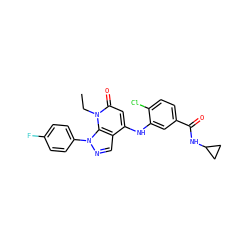 CCn1c(=O)cc(Nc2cc(C(=O)NC3CC3)ccc2Cl)c2cnn(-c3ccc(F)cc3)c21 ZINC000043120117