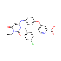 CCn1c(=O)cc(Nc2ccc(Oc3ccnc(C(=O)O)c3)cc2)n(Cc2ccc(Cl)cc2)c1=O ZINC000219591067