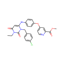 CCn1c(=O)cc(Nc2ccc(Oc3ccnc(C(=O)OC)c3)cc2)n(Cc2ccc(Cl)cc2)c1=O ZINC000204098037